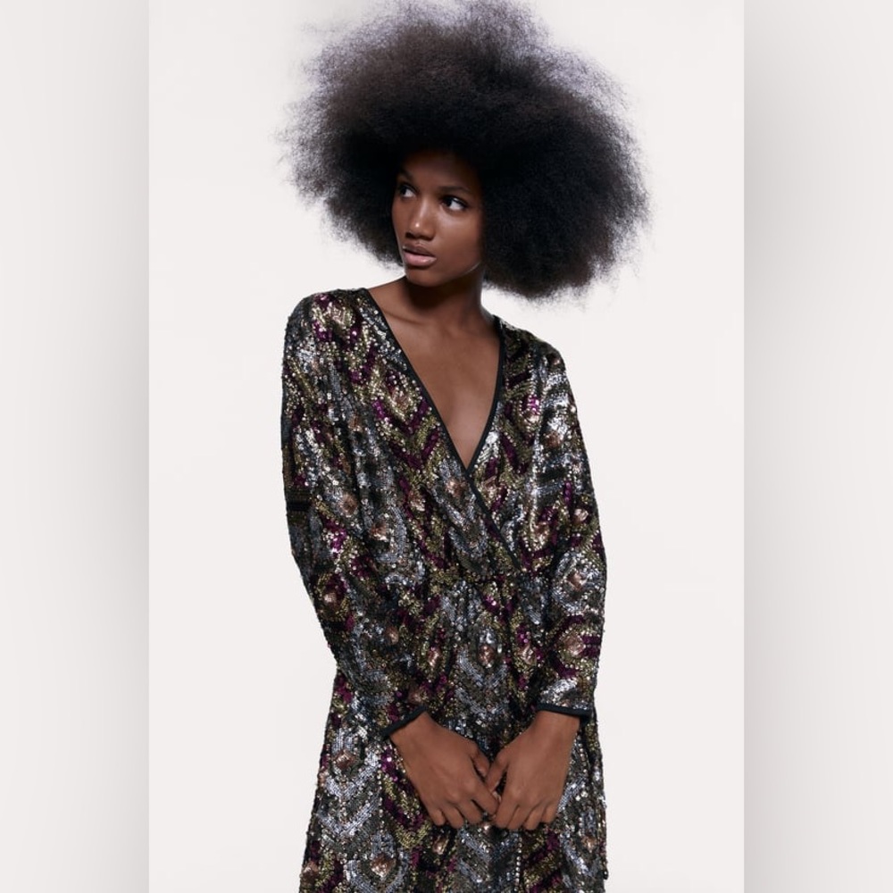 Zara ✨✨✨ Multi-colored Sequin Wrap Dress - Sz M - NWT - Picture 4 of 6